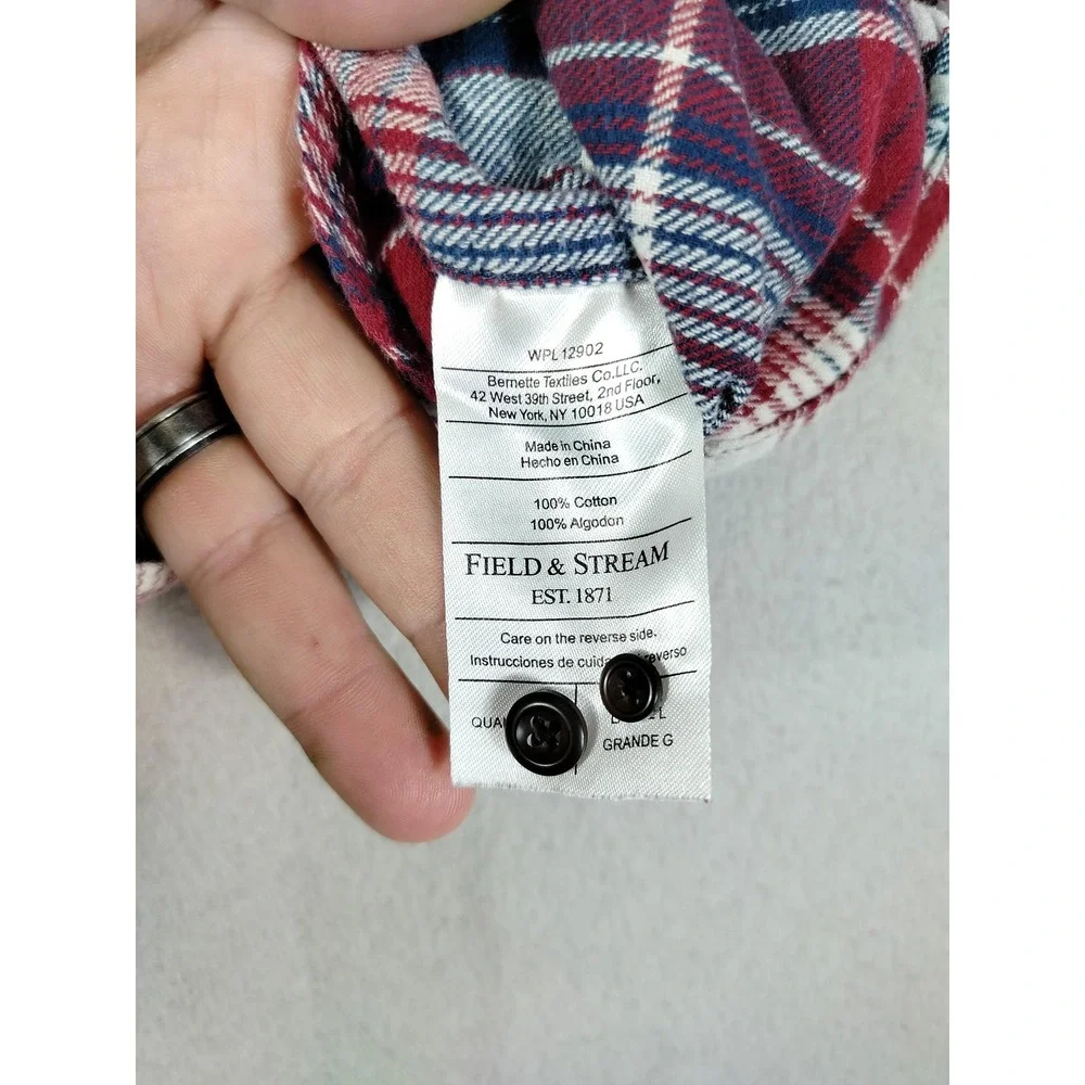 Field & Stream Shirt Mens Large Red Plaid Flannel Lumberjack Cabincore Earthy